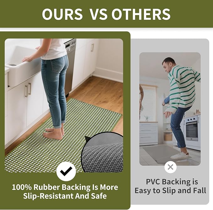 YDKGL Long Kitchen Runner Rugs Kitchen Mat Non Slip Washable, Super Absorbent Soft Chenille Braided Kitchen Mats for Floor, Rubber Backing Kitchen Floor Sink Standing Mat, Easy Clean, Green 24"x71"