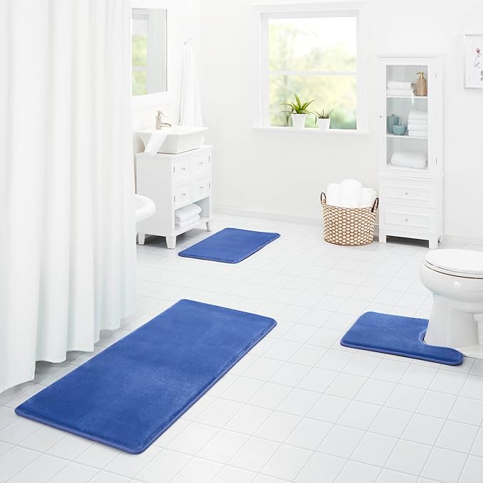 Memory Foam Bath Mat Non Slip Absorbent Super Cozy Velvet Bathroom Rug Carpet (17 inches X 24 inches, Royal Blue)