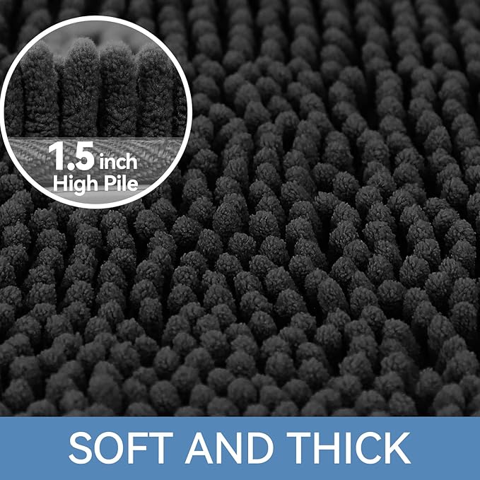 Bcoimo 44x24 Chenille Bath Mat – Non-Slip with Backing Bath Rug Ultra-Absorbent and Machine Washable Bathroom Mat Quick-Dry Design. Ideal for Bathroom Shower and Tub Areas