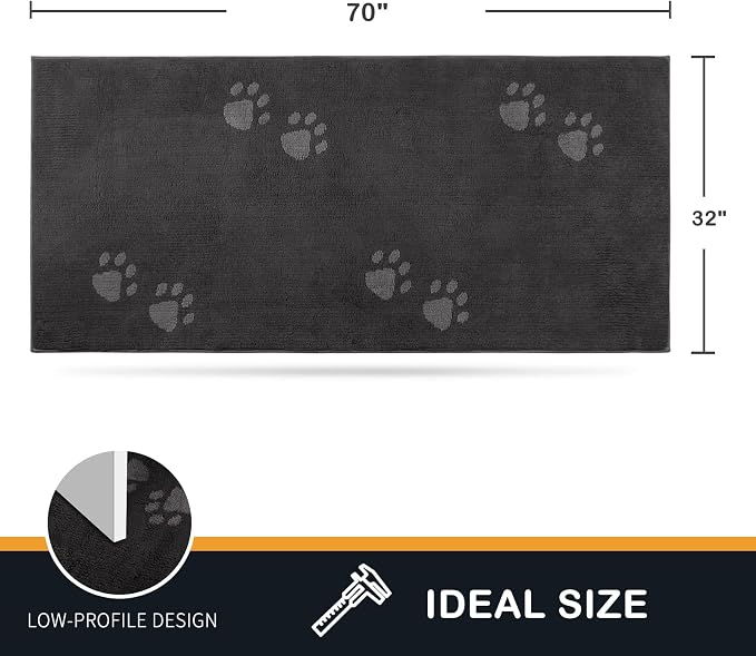 PURRUGS Dirt Trapping Door Mat 32" x 70", Non-Skid/Slip Machine Washable Microfiber Entrance Rug, Shoes Scraper, Dog Doormat, Super Absorbent Floor Mat for Muddy Wet Shoes and Paws, Charcoal