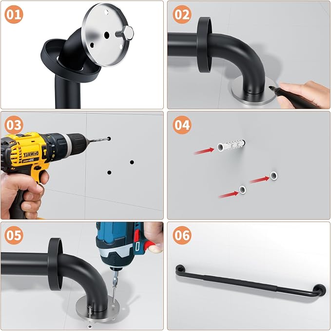 2 Pack 32 Inch Black Shower Grab Bar w/Anti Slip Rubber Grip,ZUEXT Stainless Steel Bath Grab Bar,Bathroom Balance Bar,Wall Mount Safety Handrail Support,Handicap Injury Elderly Senior Assist Handle
