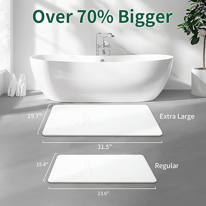 XMarrat Large Stone Bath Mat 2 Pack, 31.5'' x 19.7'' Super Absorbent Diatomaceous Earth Bath Mat Large, Quick Drying Non-Slip Diatomite Stone Bath Mats for Bathroom, Easy to Clean