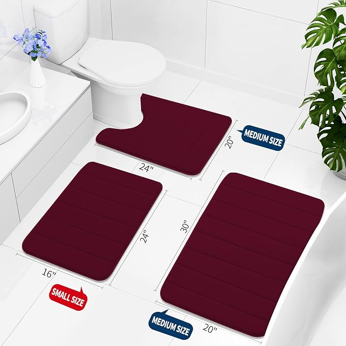 Buganda Memory Foam Bath Mat, 44" x 24", Ultra Soft and Non-Slip Bathroom Rugs, Water Absorbent and Machine Washable Bath Rug Runner for Bathroom, Shower, and Tub, Burgundy