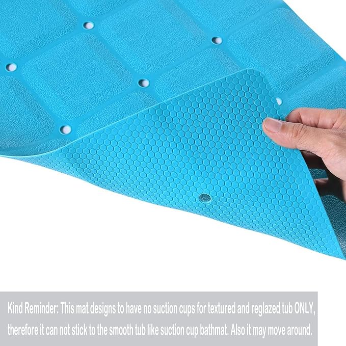 Webos Foldable Non Slip Silicon Bath Mat Bathtub mat Shower mats no Suction Cups for Textured Tub and Reglazed Tub(Foldable-Blue, 28-inch x 14-inch)