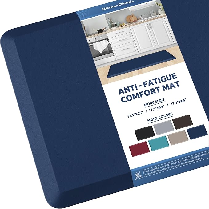 KitchenClouds Kitchen Mat Cushioned Anti Fatigue Kitchen Rug 17.3"x39" Water Resistant Non Slip Kitchen Rugs and Mats Standing Desk Mat Comfort Floor Mats for Kitchen House Sink Office (Blue)