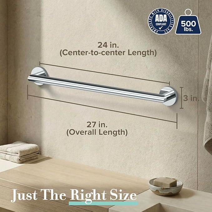 Gatco 964 Glam 24" Grab Bar, Chrome/ADA Compliant Safety Grab Bar for Bathroom