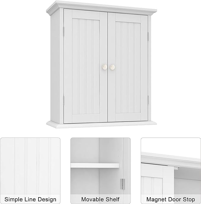 ChooChoo Bathroom Wall Cabinet, Over The Toilet Space Saver Storage Cabinet, Medicine Cabinet with 2 Door and Adjustable Shelves, Cupboard