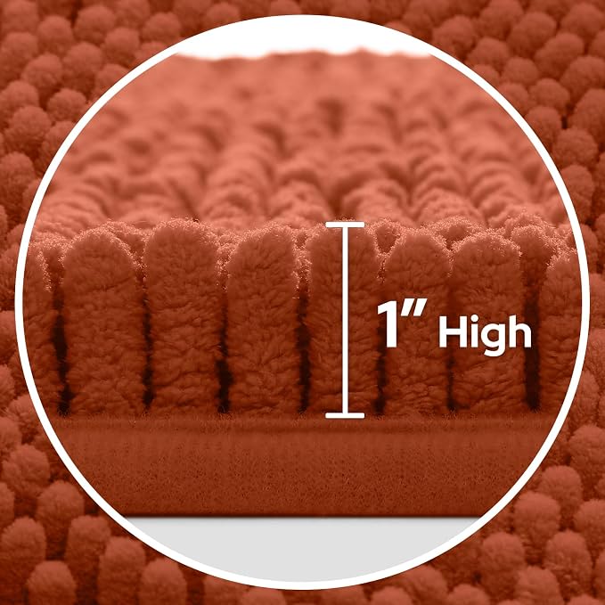 HOMEIDEAS 3 Pieces Bathroom Rugs, Ultra Soft Non Slip Absorbent Chenille Toilet Bath Mat Set (Burnt Orange)