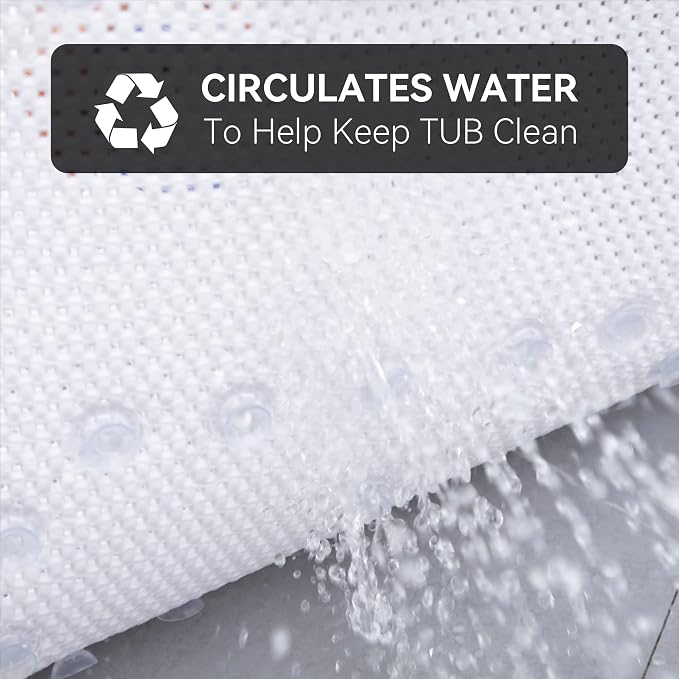 Bathtub Mat Non Slip Ivory 36” X 17” Shower Mat Soft Foam Bath Mats for Bathroom Tub, Bathtub Mat with Drain Holes, Suction Cups, Shower Mat Non Slip