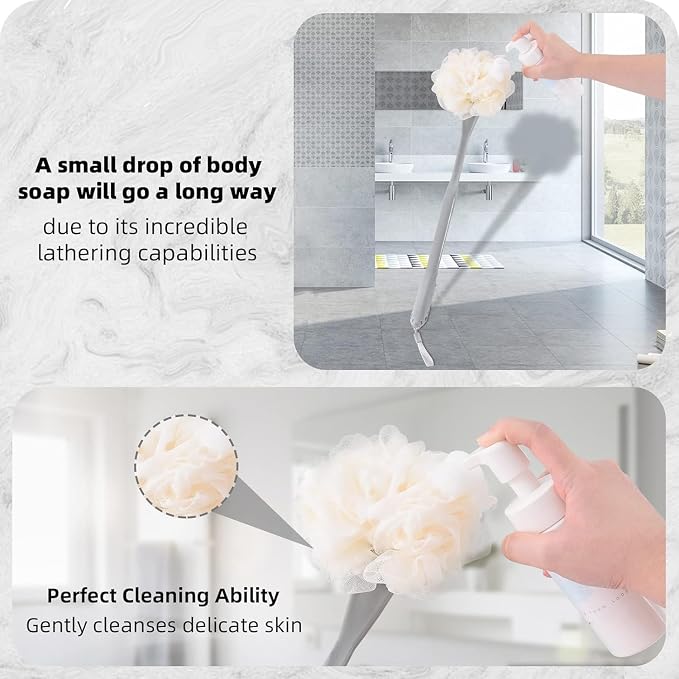 Loofah on a Stick, 20.5” Shower Sponge Loofah Back Scrubber, Exfoliation and Improved Skin Health, Back Loofah for Shower for Men Women