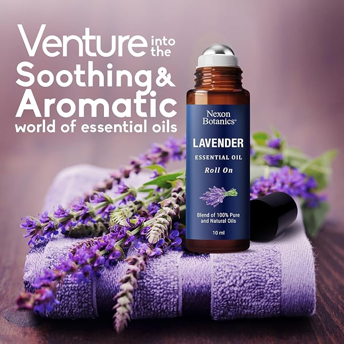 Lavender Essential Oil Roll-On 10 ml - Pure & Natural Blend, Prediluted Roller for Calmness, Relaxation & Skin Care - Nexon Botanics