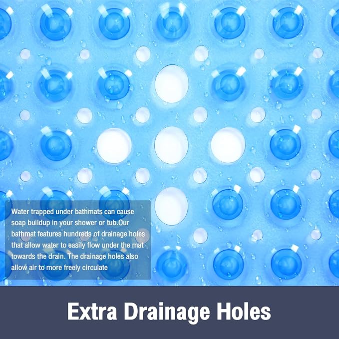 Square Shower Bathtub Mat Non Slip for Inside Shower Clear Blue 21x21 Inch, Shower Stall Mats for Bathroom Floor, Soft Bath Mat for Tub with Big Suction Cups Drain Holes, Easy Washable Dry
