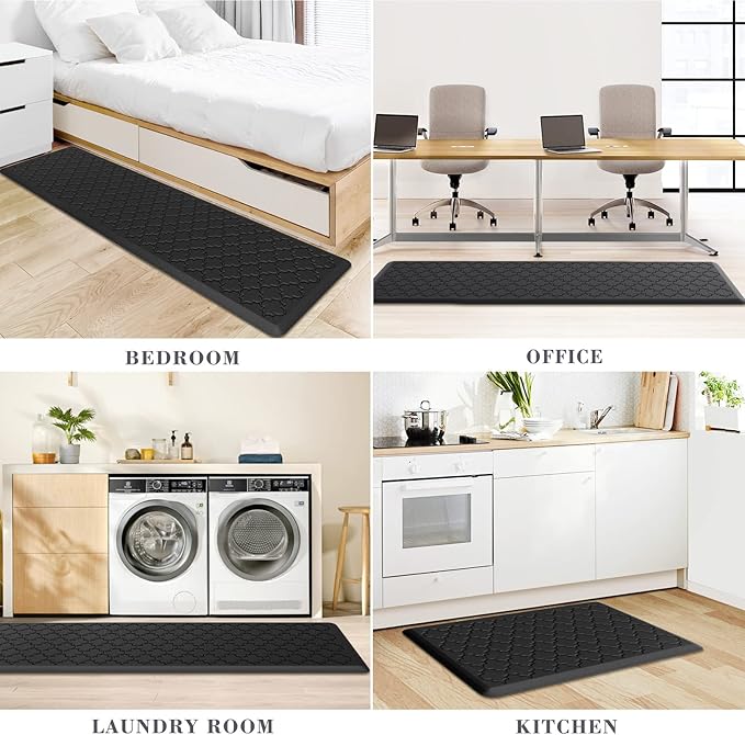 Kitchen Mat [2 PCS] Cushioned Anti-Fatigue Floor Mat Water Resistant Non-Skid Kitchen Mats and Rugs Ergonomic Comfort Foam Kitchen Rugs Standing Mat for Floor Office Sink(Black,17.3"x28"+17.3"x60")