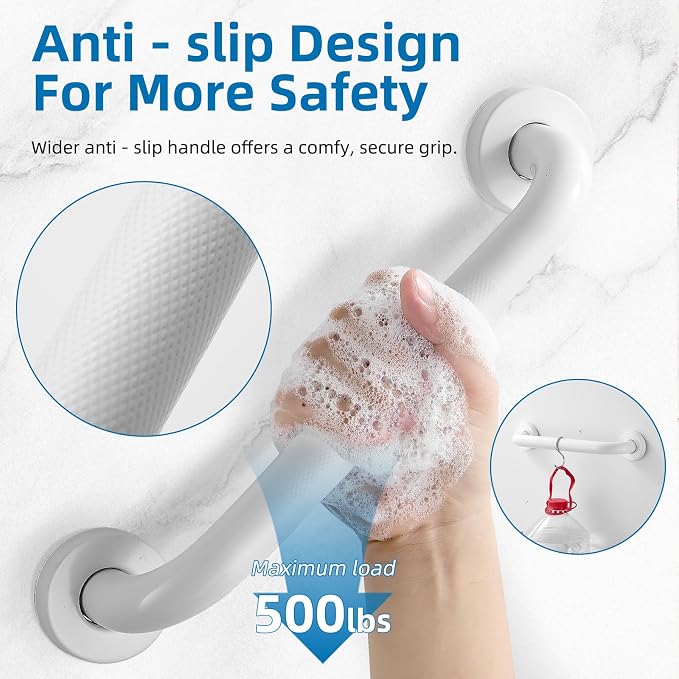 Grab Bars for Shower, Zynuhmo 2 Pack 12 Inch Anti Slip Stainless Steel Bathroom Safety Shower Grab Bar Handrails for Handicap Injury Pregnant Senior Assist Shower Handles(Matte White, 1" Diameter)