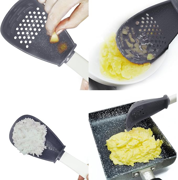 6 in 1 Multifunctional cooking gadgets, 356°F Heat Resistant kitchen gadgets, Egg Separator, Cooking, Draining, Mashing, Grating, Cooking spoon Dark Grey