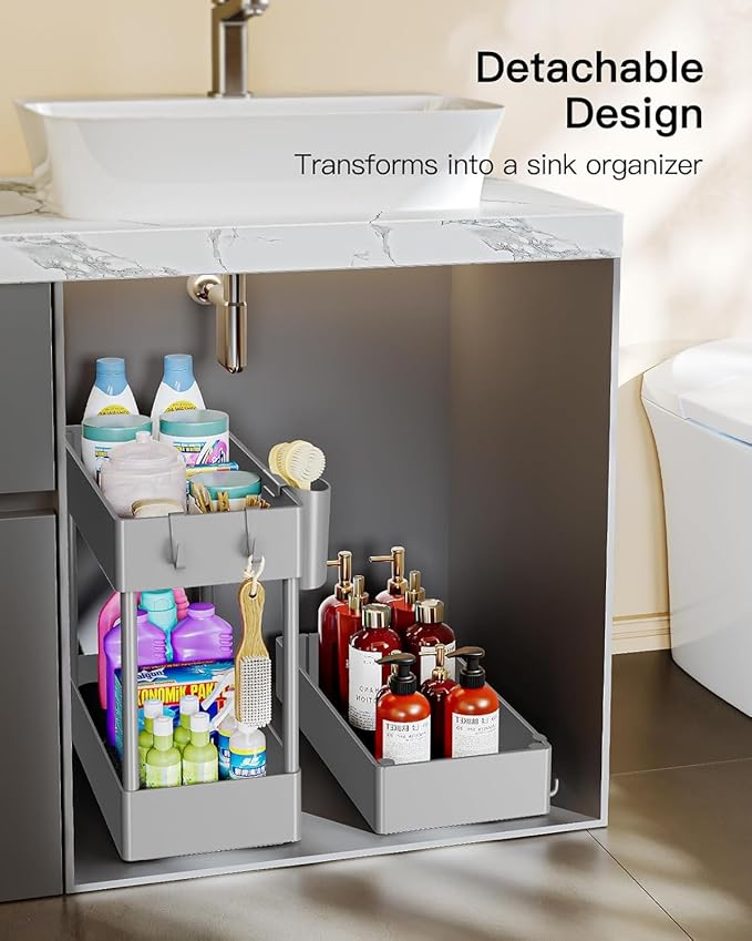 Pipishell Slim Storage Cart with Wheels - 3 Tier Bathroom Organizers and Storage Cart - Rolling Carts for Bathroom, Kitchen, Narrow Space, Laundry Room,Gray