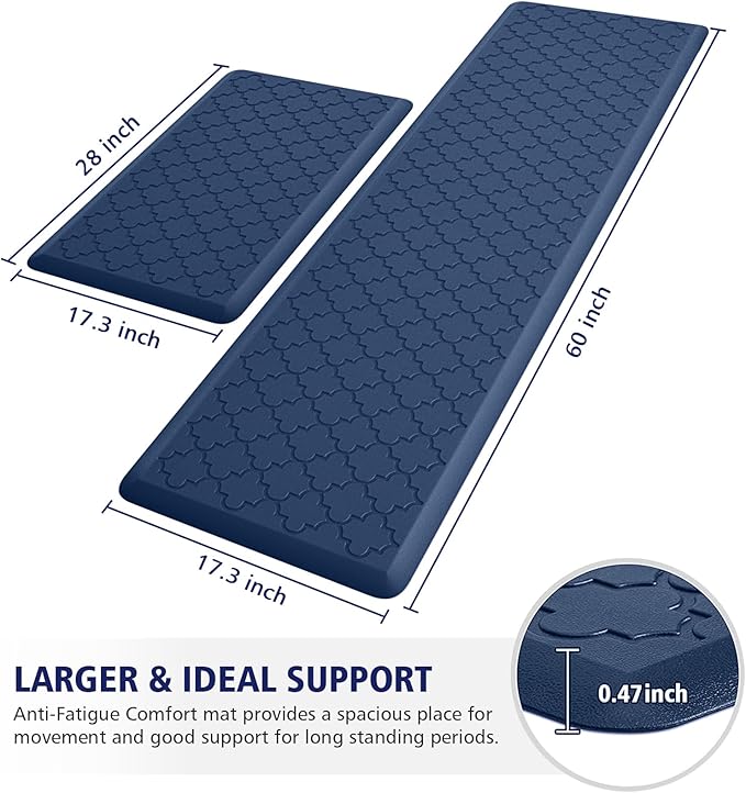 WISELIFE Kitchen Mat Cushioned Anti Fatigue Floor Mat,Thick Non Slip Water Resistant Kitchen Rugs and Mats,Heavy Duty Foam Standing Mat for Kitchen,Floor,Office,Desk,Sink(Blue)