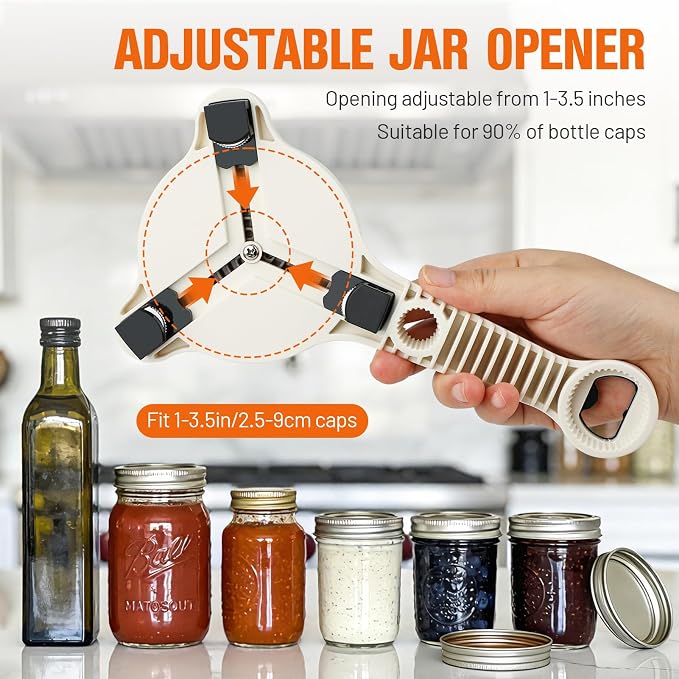 Multifunctional Retractable Bottle Opener, Jar Opener Bottle Opener for Seniors with Arthritis, 4 in 1 Magnetic Stainless Steel Can Opener for Opening Jars Beer Lid Kitchen Gadgets Tool