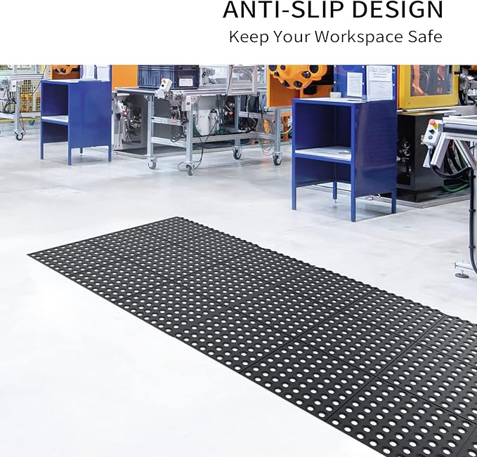 ROVSUN Rubber Floor Mat with Holes, Anti-Fatigue/Non-Slip Drainage Mat, for Industrial Kitchen Restaurant Bar Bathroom Utility Garage Pool Entry Door Mat, Indoor (36'' x 36'' Black 4Pcs)
