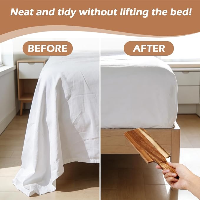 Mattress Lifter & Sheet Tucker Tool Set, Mattress Wedge Elevator, Bed Sheet Tucking Paddle, Used for Lifts & Holds The Mattress, Tucks Sheets, Removes Sheets, Alleviating Back Pain (Acacia Wood)