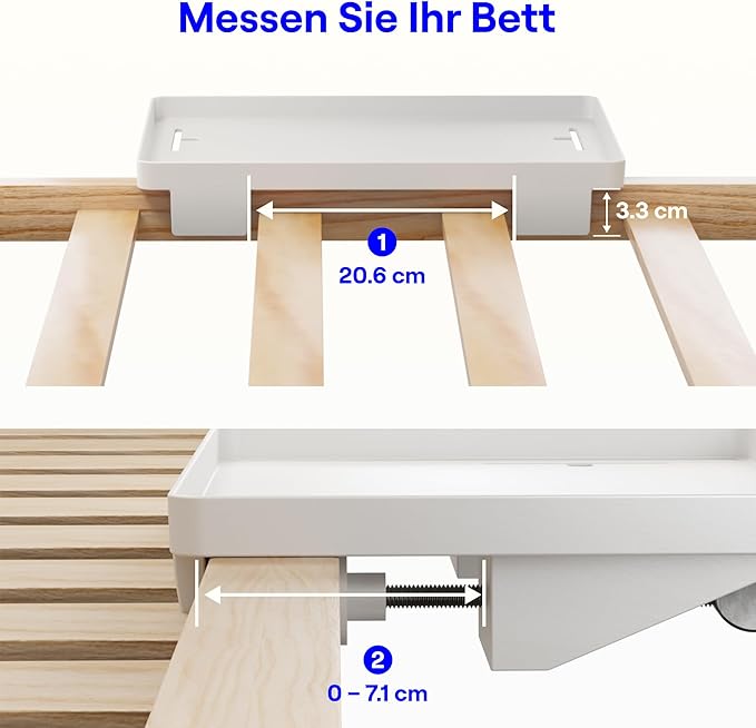 BedShelfie Bedside Shelf for Dorm Room Bunk Bed & Top Bunk, College Dorm Room Essentials, Bedside Caddy, Clip on Floating Desk Tray, Bed Side Table Storage, Loft Nightstand Decor - Cable Catch, White