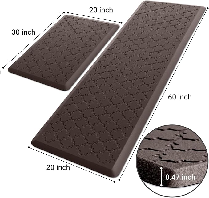 Kitchen Mat [2 PCS] Cushioned Anti-Fatigue Floor Mat Water Resistant Non-Skid Kitchen Mats and Rugs Ergonomic Comfort Foam Kitchen Rugs Standing Mat for Floor Office Sink (Chocolate,20"x30"+20"x60")