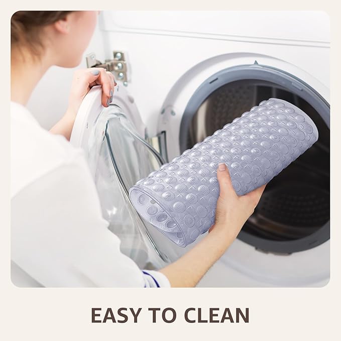 OTHWAY Bath Tub Shower Mat Non Slip, Bathtub Floor Liner Mats for Inside Shower Bathroom, Suction Cups and Drain Holes for Feet Scrubbing, Machine Washable, Soft on Feet, 35x16 Inch, Transparent