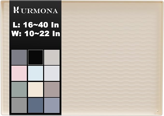 URMONA 25'' x 19'' Waterproof Silicone Under Sink Mat Cabinet and Counter Protector, Shelf Liner for Kitchen and Bathroom, Storage and Organizers, Litter Mat, Pet Cat Puppy Essentials（Light Cream）