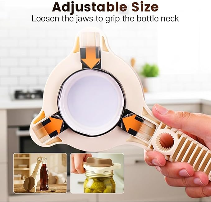 2026 New 4-in-1 Multi-Purpose Jar Opener, Adjustable Stainless Steel Ergonomic with Non-Slip Teeth, Jar Opener for Weak Hands, Multi Size Lid Tool for Jars, Cans, Wine Bottles (Gray)