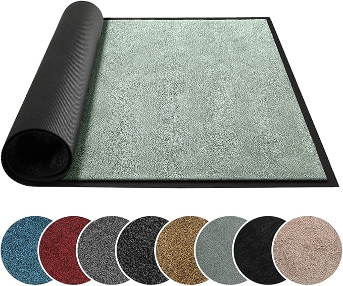 Mibao Front Door Mat Indoor Entrance, 29.5" x 17", Dirt Trapper Welcome Mat for Outdoor Indoor, Non-Slip Waterproof Doormat, Durable Machine Washable Low Profile Entry Rug for Back Door Outside,Green