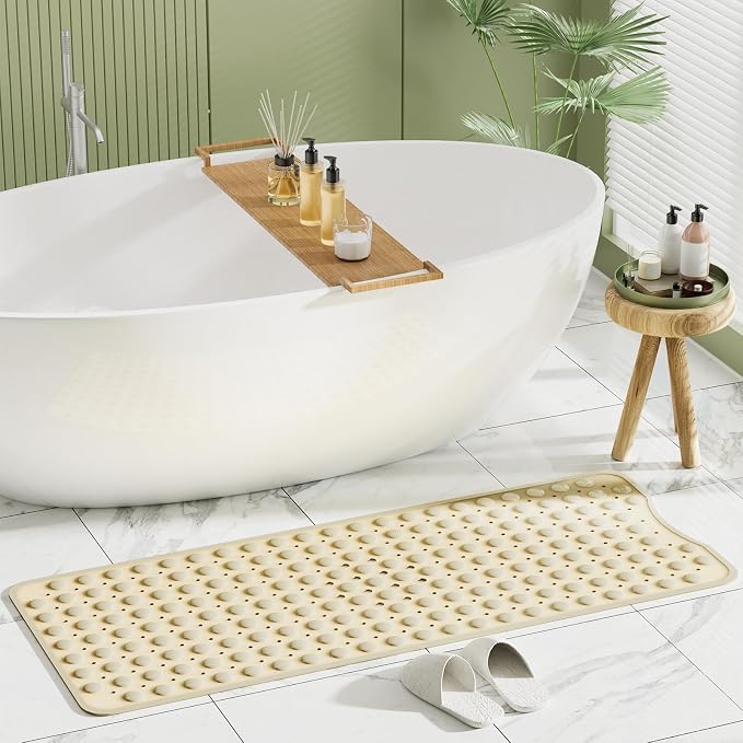 AmazerBath Shower Mat Non Slip 40 x 16 Inches, Shower Stall Mats with Suction Cups and Drain Holes, Non Slip Bath Mat for Tub for Elderly & Kids, Beige