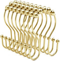 Bathway Gold Shower Curtain Hooks, Shower Curtain Hook Shower Curtain Rings Rust Proof Smooth Double Shower Curtain Hooks, Shower Hooks for Shower Curtain Bathroom Shower Rod Hook 12 Pcs