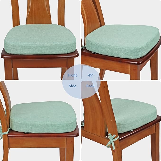 BUYUE Thickened 2.5" Dining Chair Cushions Set of 6, U-Shape High Density Foam Comfortable Chair Pads for Kitchen, Slip Resistant Indoor Seat Cushions (6 PCS, Light Green)