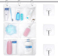 F-color Cruise Essentials 2026 - Mesh Shower Organizer Hanging with 7 Pockets for RV Gym Camping, Quick-Dry Portable Toiletry Bag with Metal Hooks for Bathroom Travel Toiletries, White