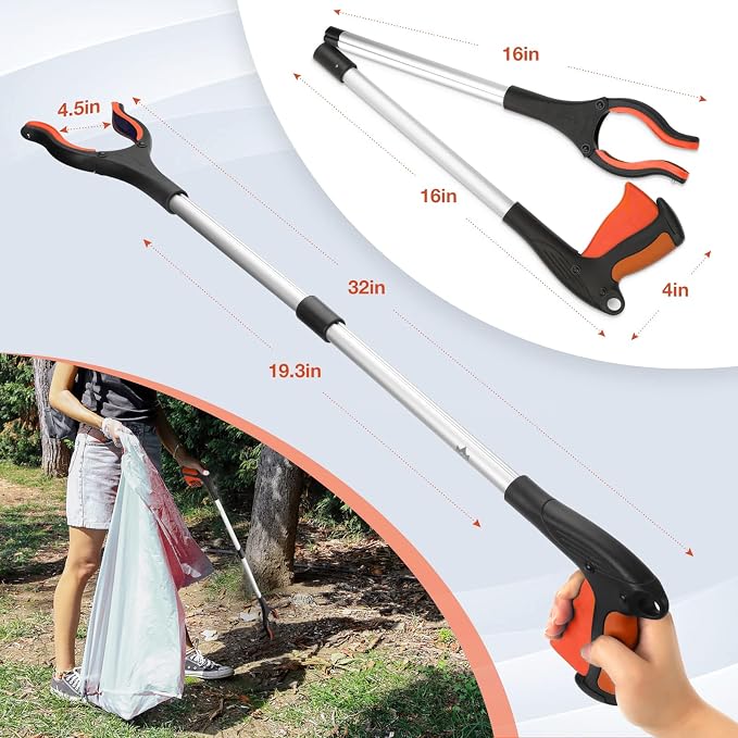 2-Pack Reacher Grabber Pickup Tool, 32" Long Grabber Tool with Magnetic Tip, Trash Picker Grabber for Elderly Grab It Reaching Tool, Garbage Picker Upper, Litter Pick Up Grab Tool