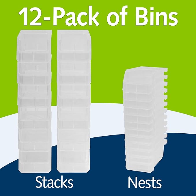 ReadySpace Plastic Containers for Organizing and Storage Bins for Drawers, Desks, Office Organization, and Garage, Stackable Bins, Small (3" x 7" x 4"), 12-Pack, Clear