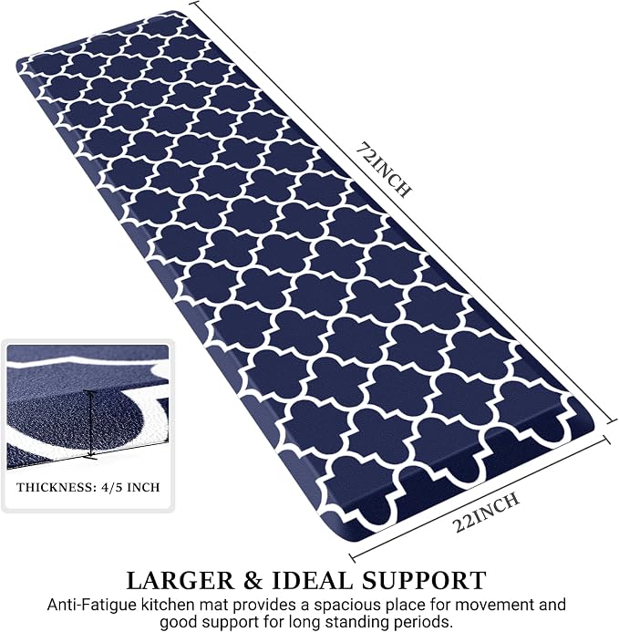 WISELIFE Anti Fatigue Floor Mat - 4/5 Inch Thick Kitchen Mat Non Slip Waterproof Heavy Duty Ergonomic Comfort Mat Durable for Home, Office, Sink, Laundry,(22" x 72", Blue)