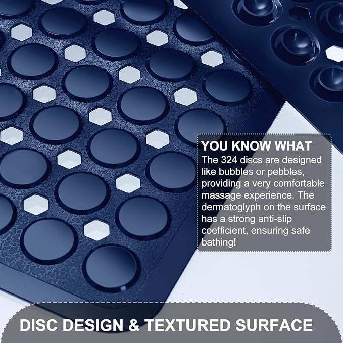 TEESHLY Bath Mat for Tub & Shower, Non Slip Soft Bathmat with Suction Cups & Drain Holes, Machine Washable Bathtub Floor Liner Mats for Bathroom, 35x16 Inch, Navy Blue