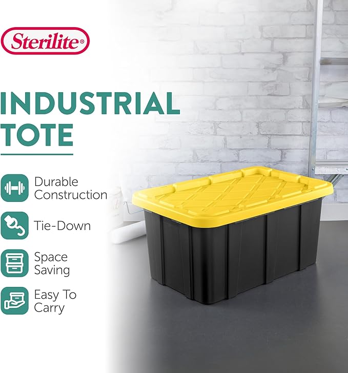 Sterilite 18-Pack Stackable Storage Bins, Heavy Duty Totes w/ Lids, 17 Gallon, Black/Yellow