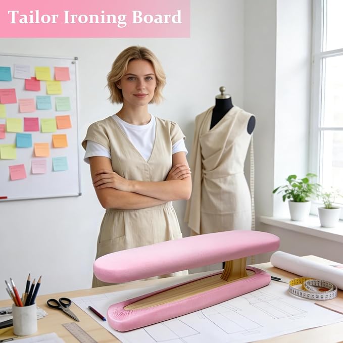 Tailor Sleeve Ironing Board, Two-Sided Cotton Padded Tailor's Ironing Stool with Removable Cover, Professional Garment Pressing Aide, Pink