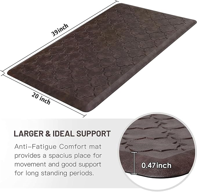 WISELIFE Kitchen Mat Cushioned Anti Fatigue Floor Mat,20"x39", Thick Non Slip Water Resistant Kitchen Rugs and Mats,Heavy Duty Foam Standing Mat for Kitchen,Floor,Home,Desk,Sink, Brown