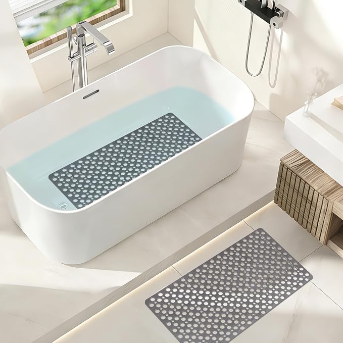 Bathtub Mat Non Slip: 30x17 inch Soft TPE Shower Mat with Suction Cups and Drain Holes, Efficient Drainage Anti Slip Shower Mats for Inside Shower, Easy to Dry&Cut, Machine Washable