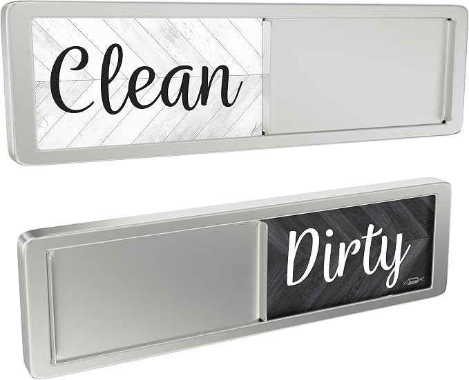Dishwasher Magnet Clean Dirty Sign, Clean Dirty Magnet for Dishwasher, Rustic Farmhouse Kitchen Decor, Magnetic Dish Washer Sign Indicator, Sliding Rustic Dish Washer Signs, Black & White Parquet