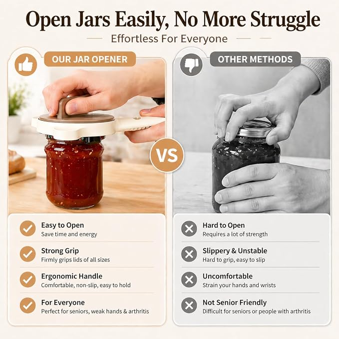 Jar Opener for Weak Hands & Arthritis, Adjustable Can Opener Top Rated for Seniors, with Magnetic Hooks, Easy Grip Opener