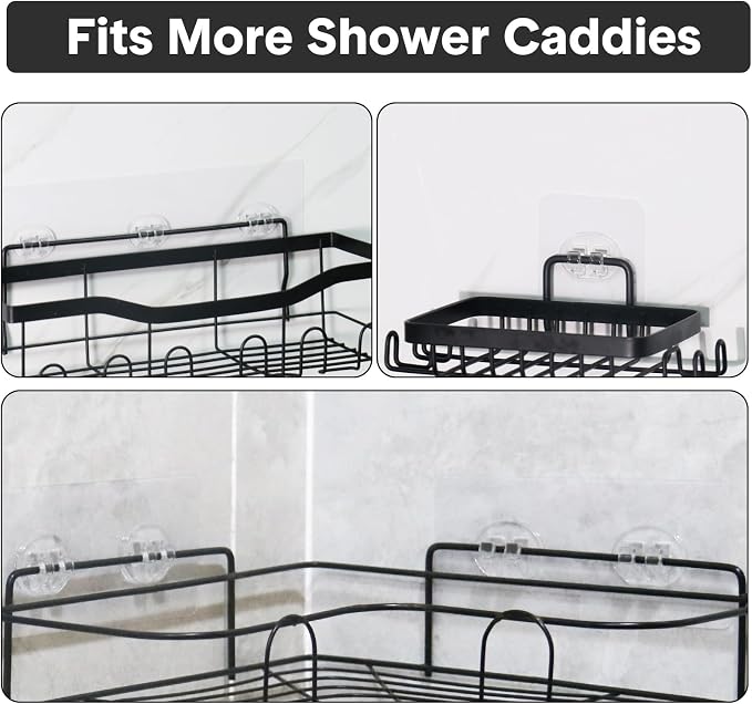 10 Pack Shower Caddy Adhesive Replacement, Strong Adhesive Hooks for Shower Caddy, Waterproof Adhesive Strips, No Drilling, for Bathroom Storage Shelves and Kitchen Racks