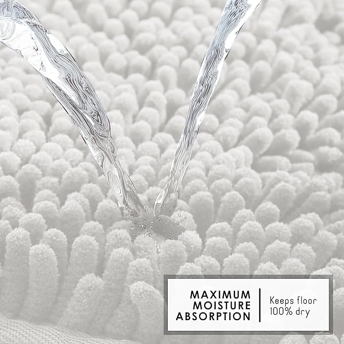 Hearth & Harbor Bathroom Rugs, Chenille Bath Mat - Machine Washable Bath Mats for Bathroom Non-Slip Backing Rubber, Quick Dry Bathroom Mat - White 24x36