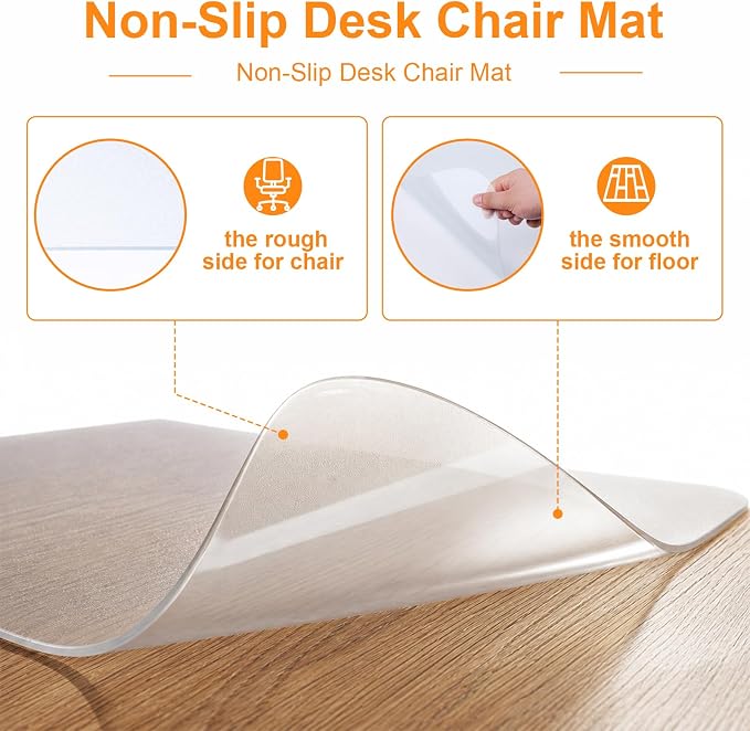 Chair Mat for Hardwood Floor, 35.5" x 47.5" Clear Office Chair Mat for Hardwood Floors with Lip, Desk Chair Mat for Rolling Chair, Smooth Rolling Desk Chair Mat, Easy-Clean Floor Protector