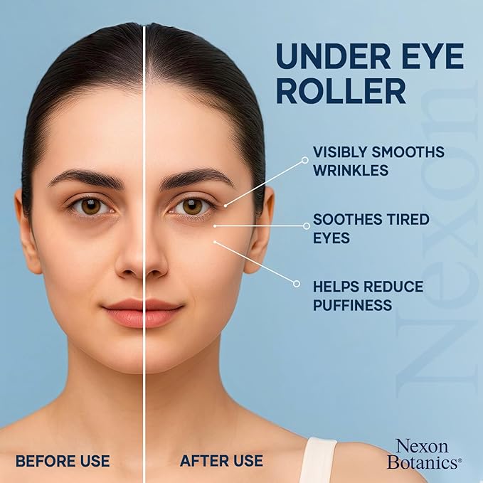 Organic Castor Oil and Frankincense Eye Roller 10 ml - Natural Essential Blend for Under Eye Puffiness & Fine Lines - Lightweight Roll On - Nexon Botanics