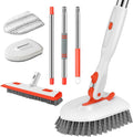 SetSail 4-in-1 Tile Tub Floor Scrubber with 52-inch Adjustable Long Handle Shower Cleaner Brush Comes with Floor Scrub Brush and 3 Replacement Brush Heads for Cleaning Bathroom Tub Tile, Orange