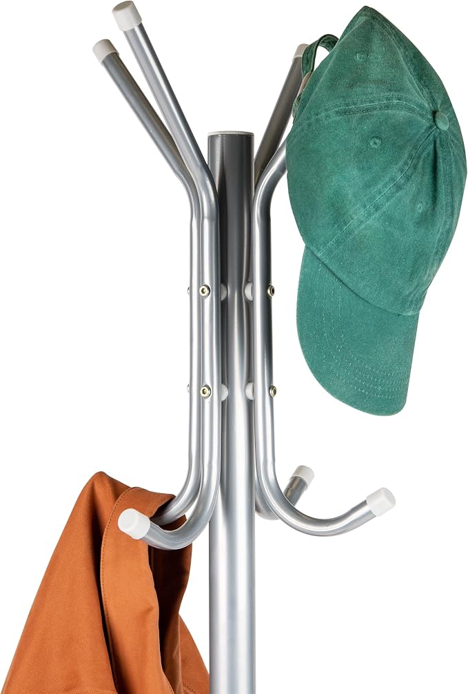 Mind Reader Freestanding Coat Rack, Multi-Tier Organizer for Office and Entryway, Metal, Silver